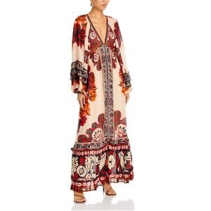 FARM RIO Winter Tapestry Floral Cotton Long Sleeve Maxi Dress M